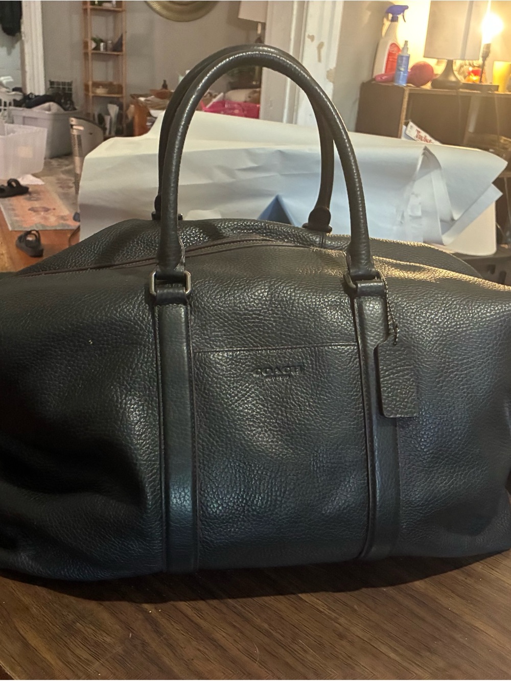Coach Black Pebbled Leather Duffel Bag